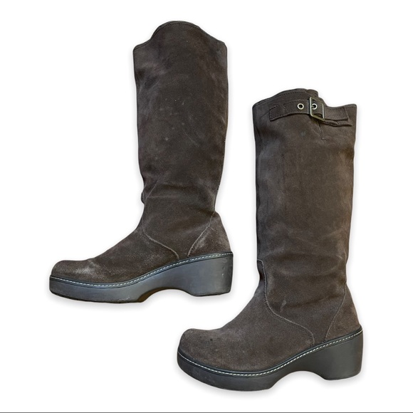 CROCS Shoes - Crocs Cobbler Chocolate Brown Suede Tall Leather Boots Size W10